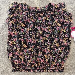 Justice Floral Kids Mesh Top with Tank Undeaneath - Black, Pink, Yellow